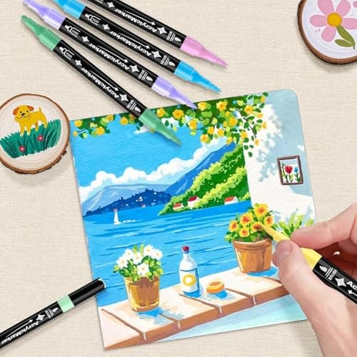 Dictien 24 Couleurs Feutres Acrylique Adultes, Séchage Rapide & Anti-Taches, Non Toxiques & Sans Odeur | Artistes & Bric