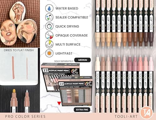 TOOLI-ART Skin Pro Color Series Lot de 22 marqueurs acryliques - Pointe extra fine - Non toxiques - Idéaux pour peinture