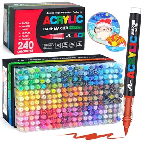 Laconile 240 Couleurs Feutre Acrylique pour Adulte, Marqueurs Acryliques Pointe Pinceau pour Coloriage, Calligraphie, Bo