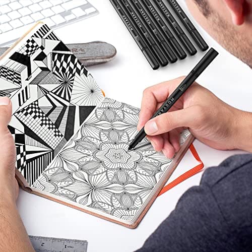 Mogyann Feutres Coloriage Adulte Lot de 12 marqueurs noirs à double pinceau pour dessiner et esquisser de l'art - Pratiq