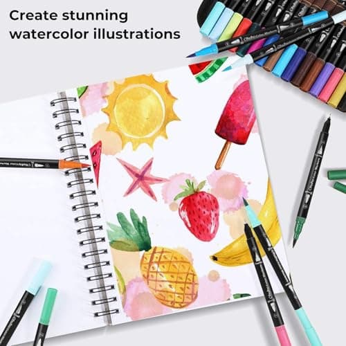 Ohuhu Couleurs de Coloriage Adulte Aquarelle, Boîte de Rangement Maui - Feutres Doubles Pointes Fine et Pinceau pour Cal