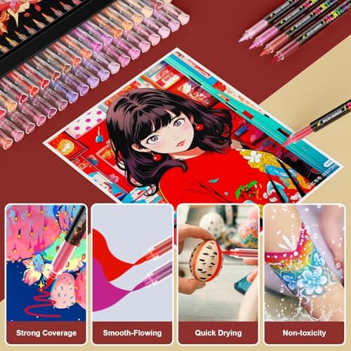 TrendGate Feutre Acrylique 36 Couleurs - Couleur Rouge pour Artisans et artistes en Quête de Polyvalence sur Papier, Ver