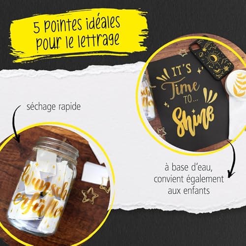 Marker doré Online, stylos acryliques pour feutres à peinture handlettering, boir, verre et plastique, 5 pointes différe