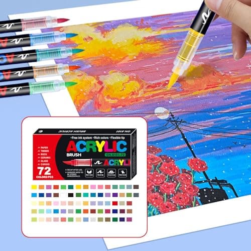 Nudorpn Marqueurs de pinceau en acrylique pour artistes, Set de marqueurs acryliques pour peinture, Pens pour peinture a