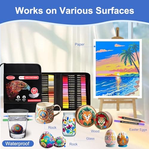 Funnasting Feutre Acrylique 60 Couleurs Double Pointe, Marqueur Peinture Acrylique Pinceau et Fin, Idéal pour Rochers, B