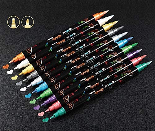 Marqueurs Métalliques 24 Couleurs pour Scrapbooking et Bricolage - Double Pointe - Moyen & Pointe du Pinceau - Artisanat