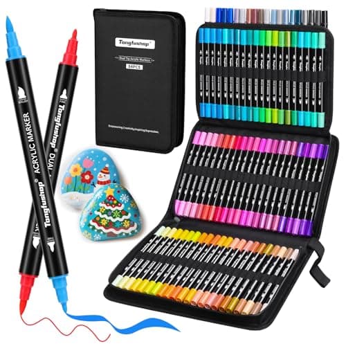 Tongfushop markers acryliques 84 couleurs pour adultes, marqueurs acryliques à double pointe, peinture acrylique pour pi
