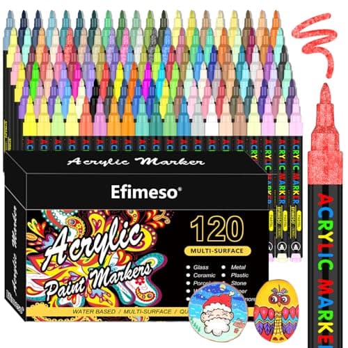 Set Efimeso de marqueurs acryliques 120 couleurs pour peinture sur rocaille, céramique, pierre, verre, bois et métal - P