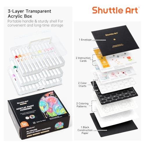 Feutre Acrylique Shuttle Art 36 Couleurs pour Calligraphie et Bricolage, Idéal pour Adultes et Artisans, Accessoires de