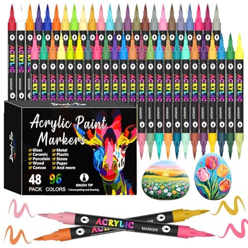 VividHues 48 Feutres Acrylique Dual Tips - Peinture Acrylique pour Peinture sur Bois, Toile et Verre, DIY
VividHues 48 F
