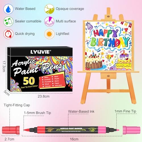 Lyuvie 100 Couleurs Feutre Marqueur Peinture Acrylique pour Les Artisans etétudiants, Usage Multifonctionnel et Qualité