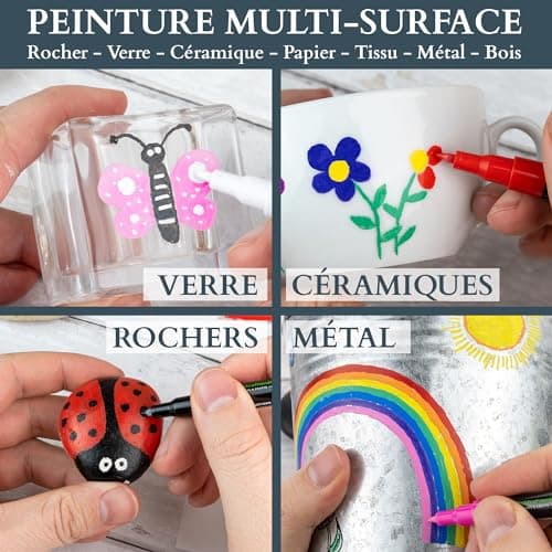 MHSEcoFriendly Lot de 12 stylos acryliques non toxiques à pointe fine 0,7 mm pour peinture sur roche, pierre, galets, ve