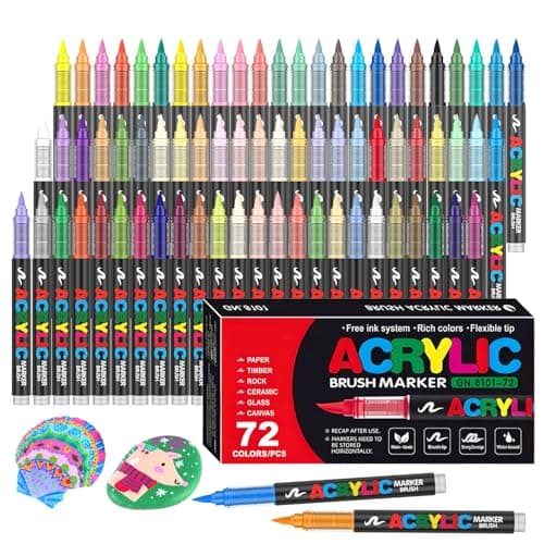 Efimeso 120 Couleurs Feutre Acrylique pour Artistes, Marqueur Peinture Acrylique à Pinceau à Base D'eau, Apprentis et Ex — 72 couleurs