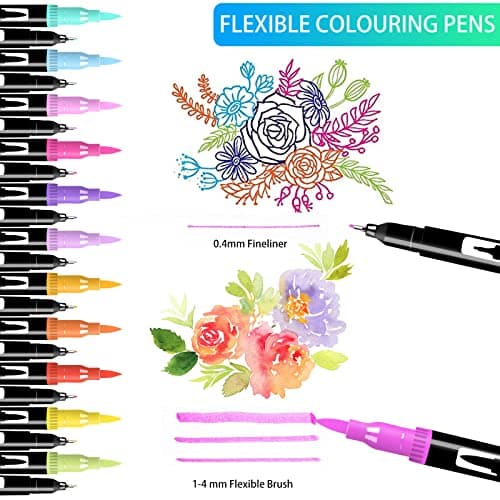 Efimeso 168 Couleurs Feutres Coloriage Adulte, Stylo Feutre Double Pointe Fine pour Artistes, Feutres Pinceaux Aquarelle