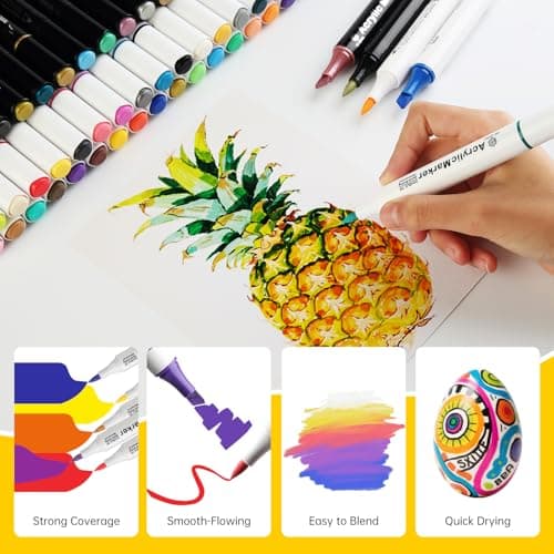 GC QUILL Feutres Acrylique - 60 couleurs - marqueurs acryliques double pointe embouts pinceau et biseau (1-5mm) - pour p