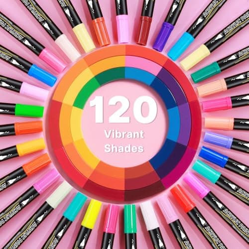 Tongfushop Feutres Acryliques 120 Couleurs pour Adulte - Double Pointe, Peinture à Base d'Eau pour Pierre, Bois, Toile e