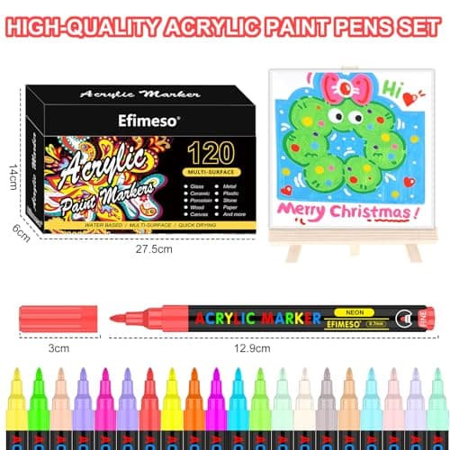 Set Efimeso de marqueurs acryliques 120 couleurs pour peinture sur rocaille, céramique, pierre, verre, bois et métal - P