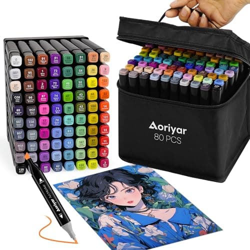Feutres à alcool Aoriyar 48 Couleurs Adultes Artiste Coloriage Rapide Séchage Sac Transport TwinMarkers (48 COLOR) — 80 COLOR