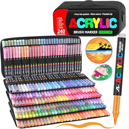 Marqueurs Efimeso 240 Couleurs Acryliques pour Artiste en Sculpeur, Peintres et Amateurs, Survient avec Sac pour Transpo
