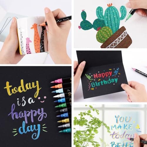 Marqueurs Métalliques 24 Couleurs pour Scrapbooking et Bricolage - Double Pointe - Moyen & Pointe du Pinceau - Artisanat