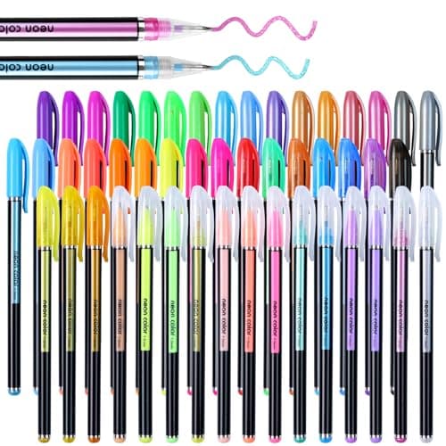 Joyoldelf 48 Stylo Gel Pailleté Métallique pour Enfants et Adultes - Paillettes Néon Pastel, Parfait Pour Peinture et Li