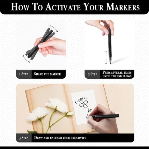 Pinturale Arts Feutre Acrylique Noir Lot de 4 | Marqueur Acrylique Noir Double Pointe Fine 0,7mm 3mm | Pour Bois Verre P