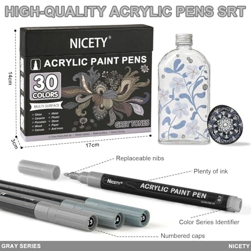 Nicety 0,7 mm Acrylic Paint Marker Verre Bois Toile Céramique Gris