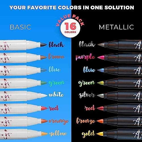 Markers à aquarelles Wacom, 16 Couleurs, Parfaits pour Calligraphie et Scrapbooking, Set Éveil Artistique, Noir et Blanc