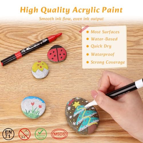 VynyQoo Marqueur Peinture Acrylique 26 Couleurs, Feutres Acrylique Double Pointe, Adulte 0,5cm Fine Pointe pour Roche Bo