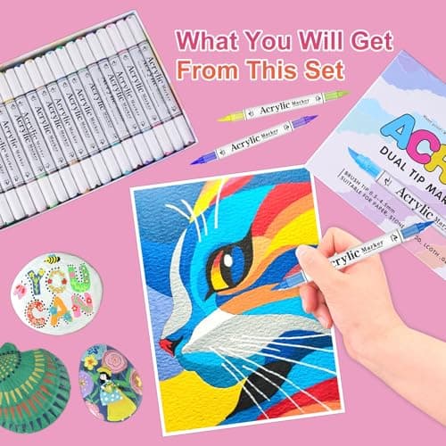 Gunsamg 168 Couleurs Feutre Acrylique pour Artistes – Acrylic Paint Markers 84 Pièces Double Pointe 0.5-|5MM – Peinture