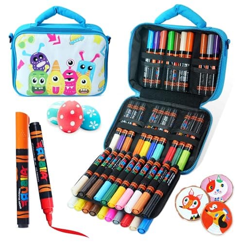 YPLUS Marqueurs Acryliques 8 Couleurs – Couleur pour Peindre et Colorier, Équipement de Dessin pour Enfants, Outils Arti — 40 couleurs avec sac – Bleu