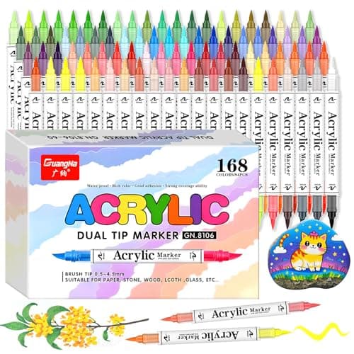 Gunsamg 168 Couleurs Feutre Acrylique pour Artistes – Acrylic Paint Markers 84 Pièces Double Pointe 0.5-|5MM – Peinture