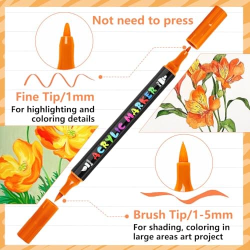 IVSUN Acrylique Marqueur pour Pierre Bois Toile - Peinture Stylo Pointe Fine & Pinceau Multicouleur pour Artisanat DIY