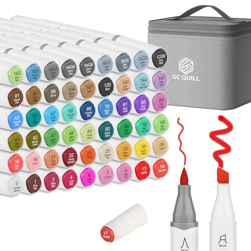 GC QUILL 54 Feutres à Alcool Double Pointe - 53 Couleurs + 1 Blender - Marqueurs Ados et Adultes pour Dessin