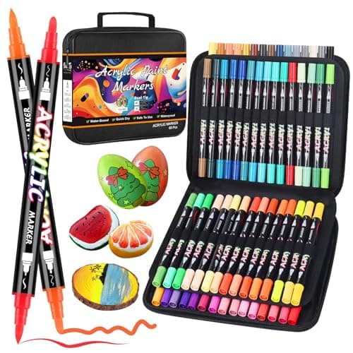 Feutre acrylique Sonlaryin 60 couleurs pour peinture, bricolage et toile, Marqueur acrylique Sonlaryin double pointe pou