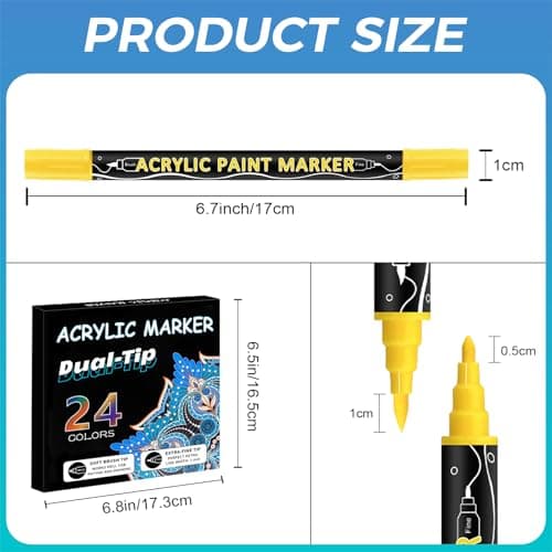 Marqueurs acryliques imperméables CNMTCCO - Multimarqueur pour pierres et bois - Collection de 24 couleurs - Double poin