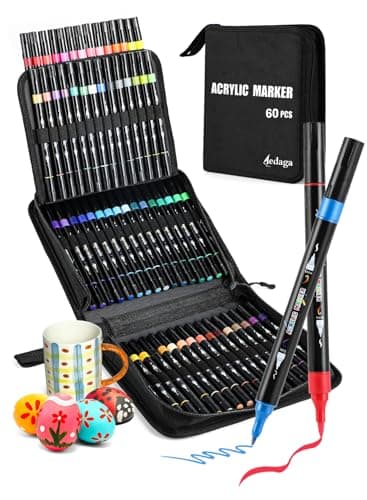 AEDAGA 60 Couleurs Feutre Acrylique pour Artistes et Enfants, Marqueur Acrylique Double Pointe avec Pinceau et Pointe Fi — 60 Couleur