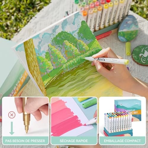 Marqueurs Acryliques Arrtx 60C Couleurs pour Peinture de Pierres et Arts Créatifs Bois Toile Verre Céramique Résistants