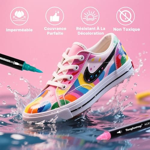 Tongfushop markers acryliques 84 couleurs pour adultes, marqueurs acryliques à double pointe, peinture acrylique pour pi