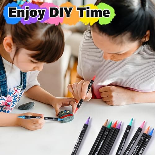 Diboniur 24 Couleurs Feutre Acrylique pour Adultes, Stylo Feutre Double Pointe Aquarelle, Acrylic Marker Idéal pour Colo
