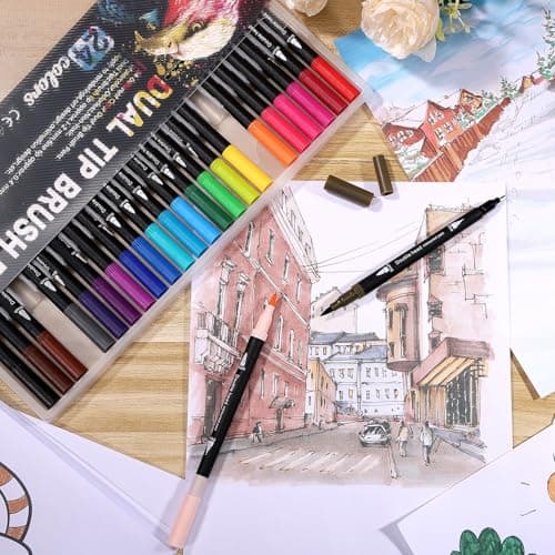 Zéawavsl feutres acrylique 24 pièces, épais (2mm) et fins (0.4mm), pour calligraphie, lettrage à la main, bullet journal