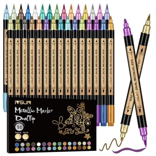 IVSUN Acrylique Marqueur pour Pierre Bois Toile - Peinture Stylo Pointe Fine & Pinceau Multicouleur pour Artisanat DIY — 30 Couleurs