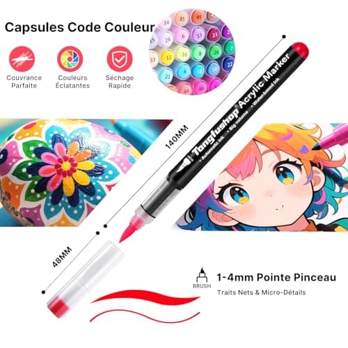 Tongfushop 48 Couleurs Feutre Acrylique Marqueur Peinture pour Pierre Bois Toile Verre Céramique Plastique Coloriage Adu