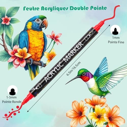 AEDAGA 48 Couleurs Feutre Acrylique pour Enfants et Adultes - Double Pointe Fine & Ronde - Coloriage et Peinture sur Ver