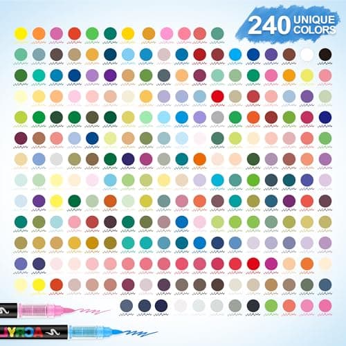 Guangna Acrylique Markers 240 Pointes Pinceau, Couleurs pour Adultes, Dessin, Peinture sur Pierre, Céramique, Verre, Boi