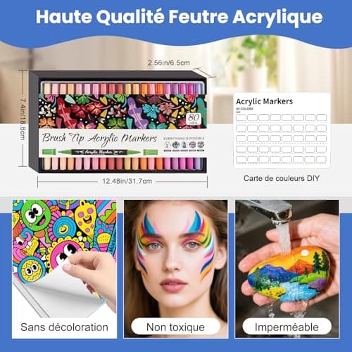 Funnasting Feutre Acrylique 80 Couleurs Pointe Double pour Peinture sur Verre et Tissu Marqueur Acrylique Pointe Fine et