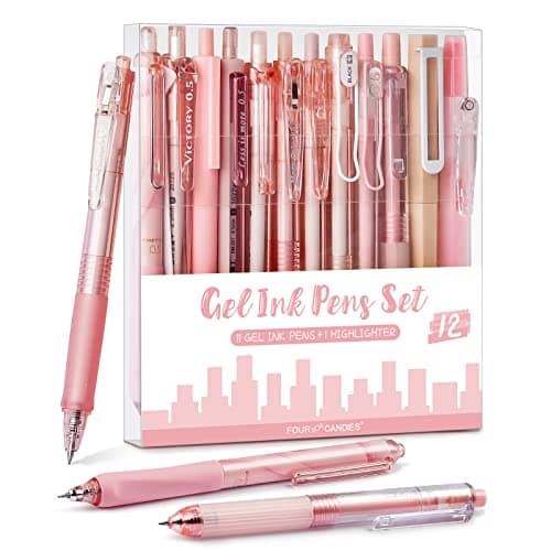 Four Candies Bleuet Crayon Set Neutral 11 Bons_feuillets et 1 Marcador, Pointe Fine Rétrogérez 0.5mm, Stylets Adhésifs M — Rose