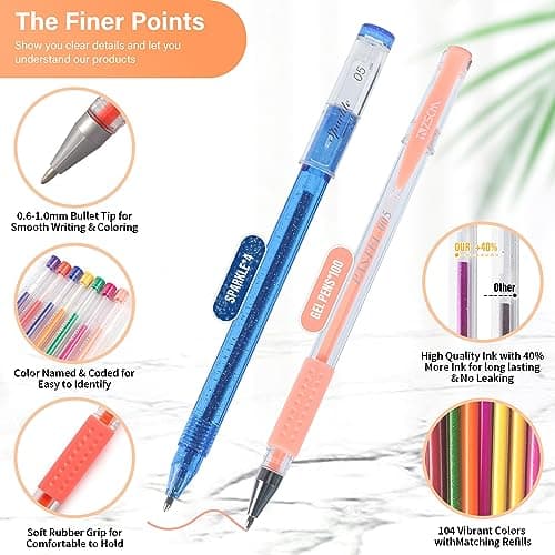 Stylos gel pour adultes + crayons d'artiste + récipients pour adultes | Lot de 202 stylos gel + 104 crayons d'artiste +