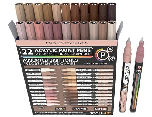TOOLI-ART Skin Pro Color Series Lot de 22 marqueurs acryliques - Pointe extra fine - Non toxiques - Idéaux pour peinture