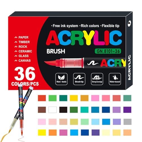 Nudorpn Marqueurs de pinceau en acrylique pour artistes, Set de marqueurs acryliques pour peinture, Pens pour peinture a — 36 couleurs